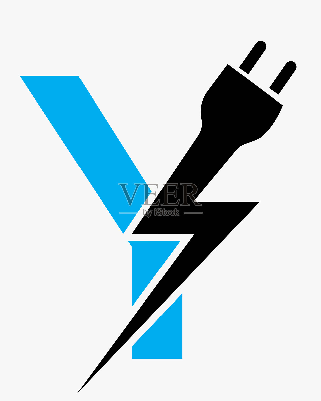 初始字母Y电气标志概念，带有电力和插头符号的矢量模板插画图片素材