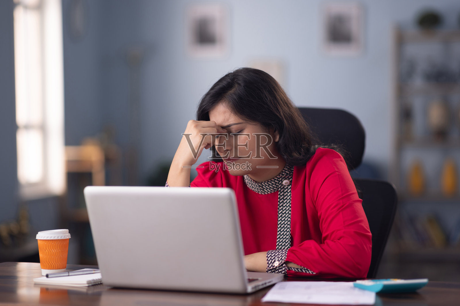 中年女性在家使用笔记本电脑工作的库存照片照片摄影图片