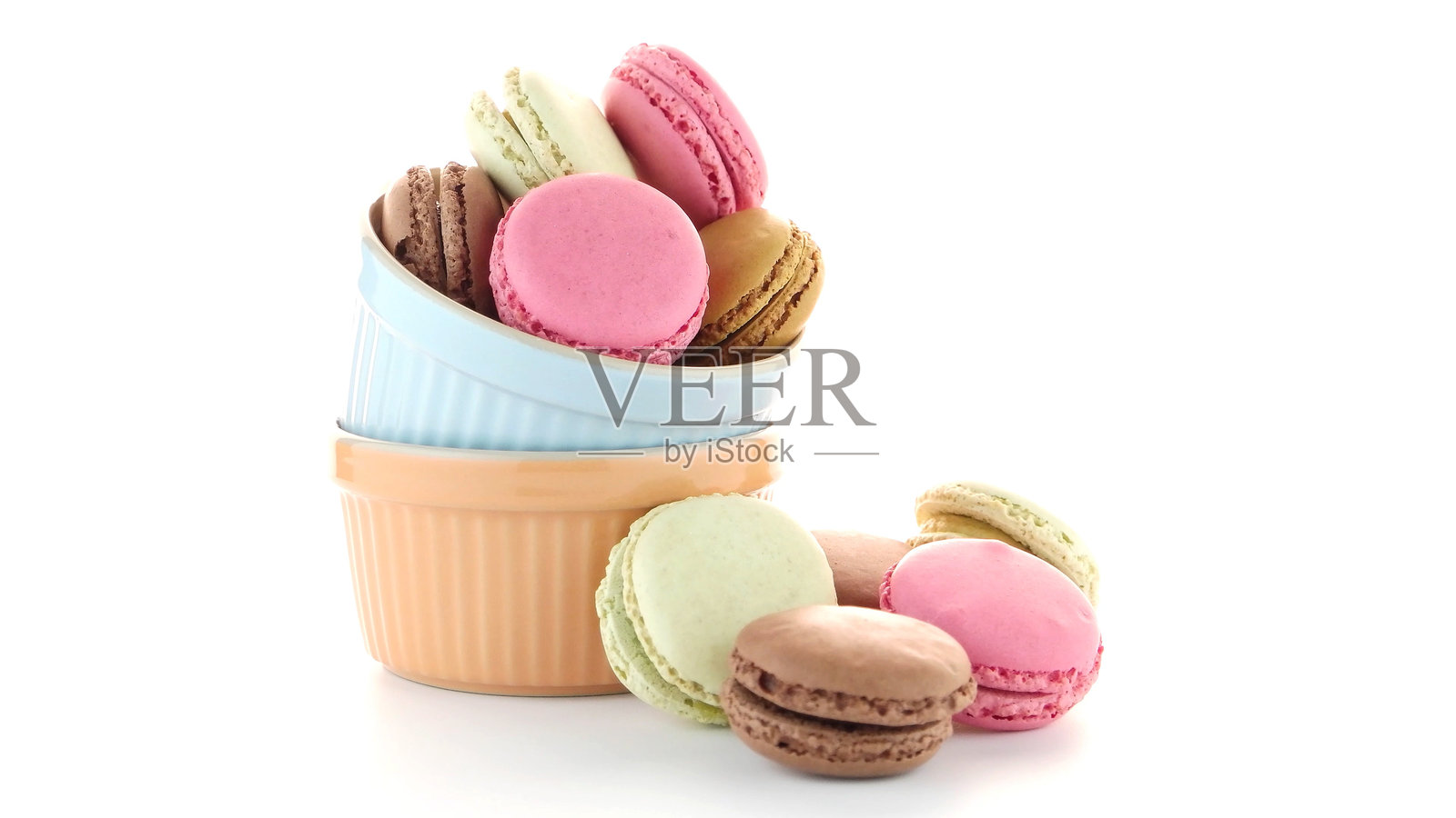 五彩缤纷的法式马卡龙照片摄影图片