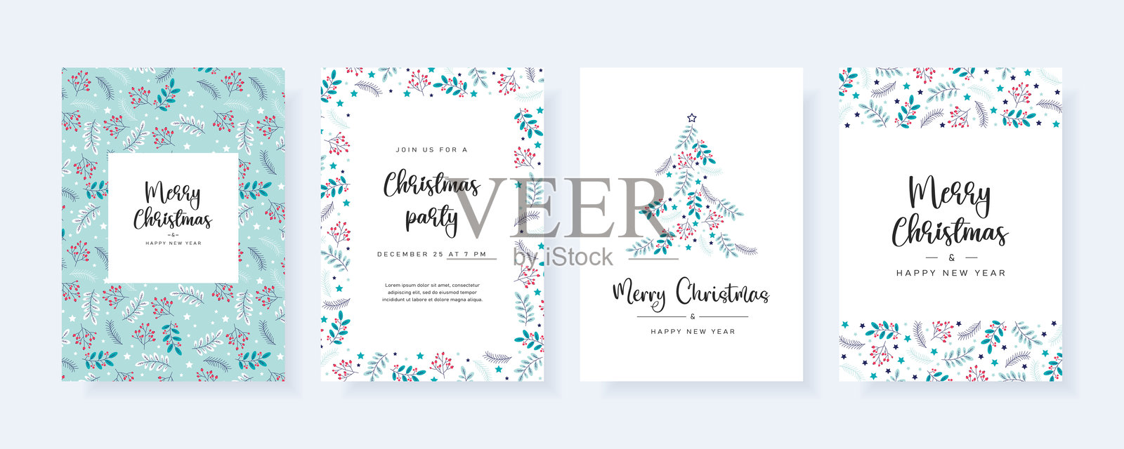 圣诞快乐和新年快乐的贺卡插画图片素材