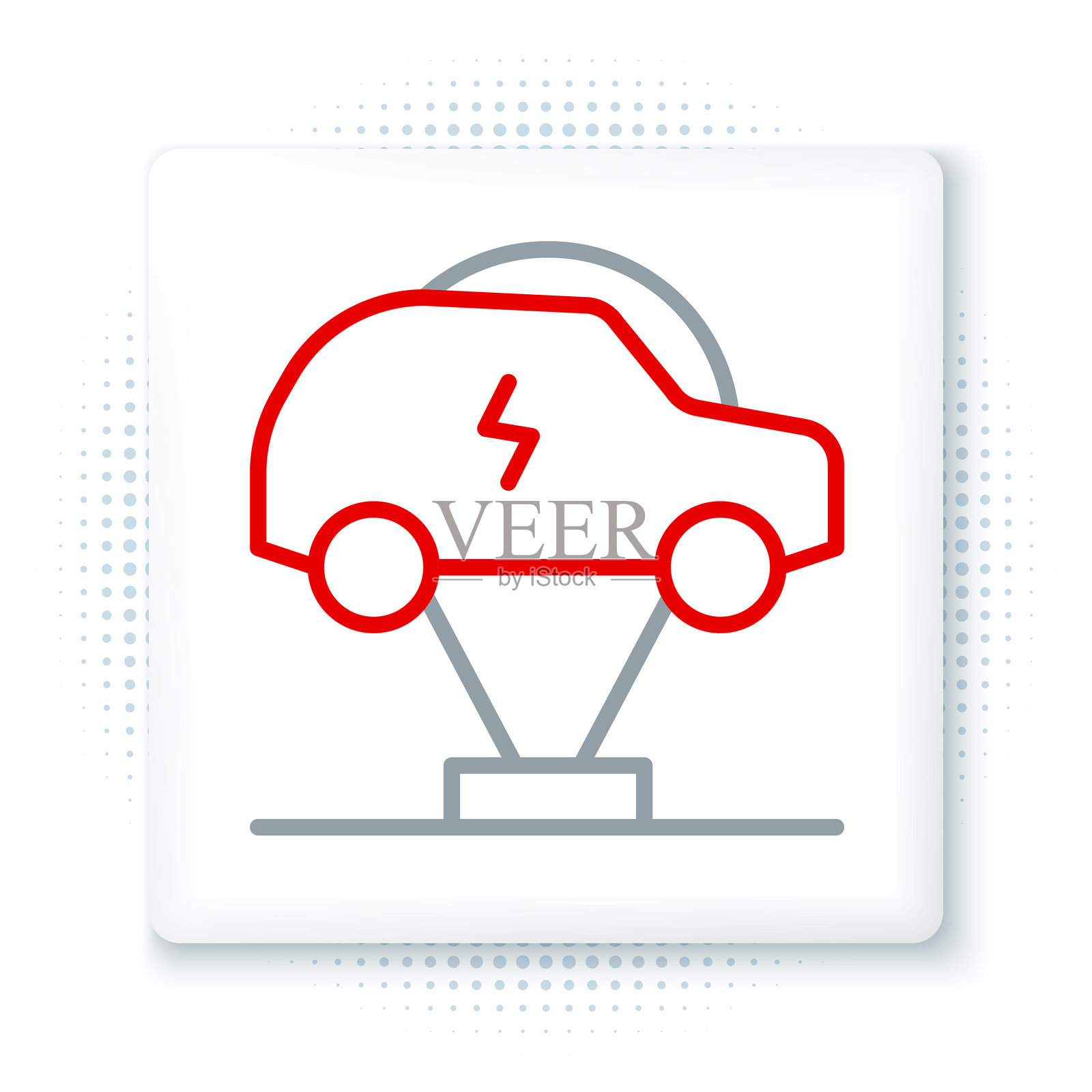 电动汽车与电缆插头充电图标，线条风格，背景为白色。可再生生态技术。彩色轮廓概念。矢量图。插画图片素材