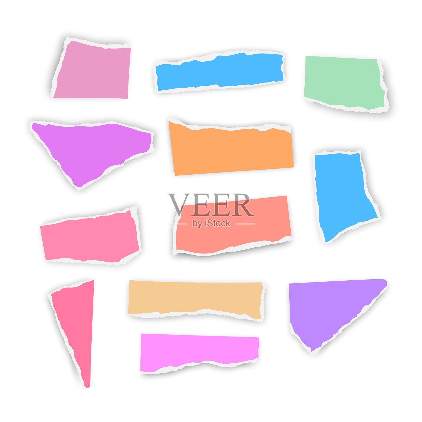 一组撕裂的纸片碎片，孤立在背景上插画图片素材