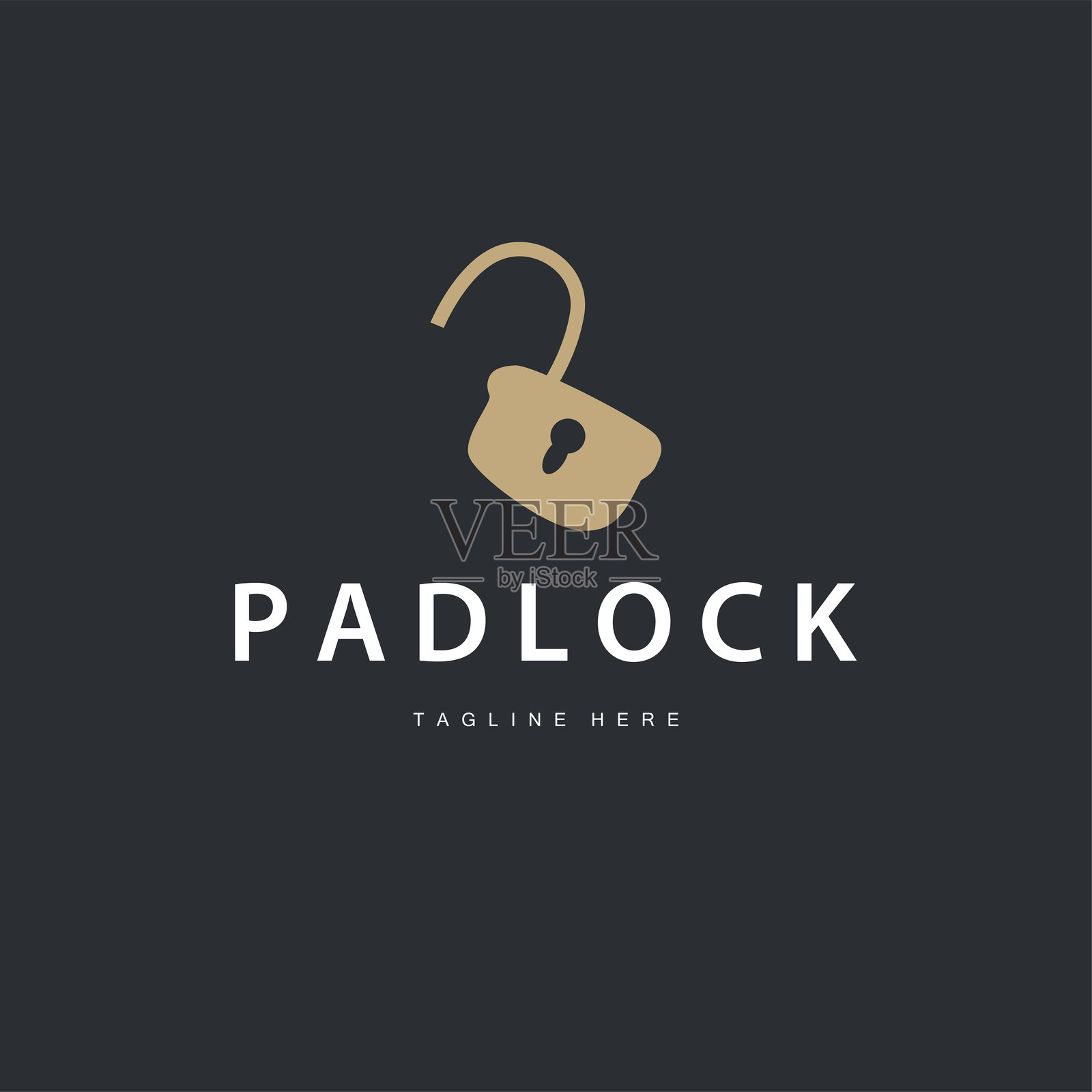 黑色剪影挂锁logo安全插图，简单形状设计模板插画图片素材