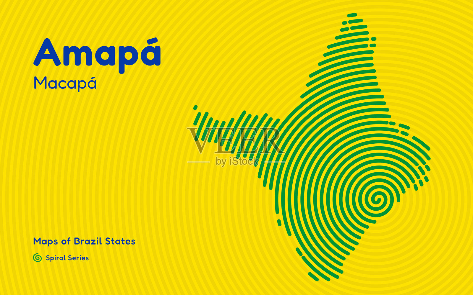 巴西阿马帕州地图，以马卡帕为中心，呈圆形螺旋图案。插画图片素材