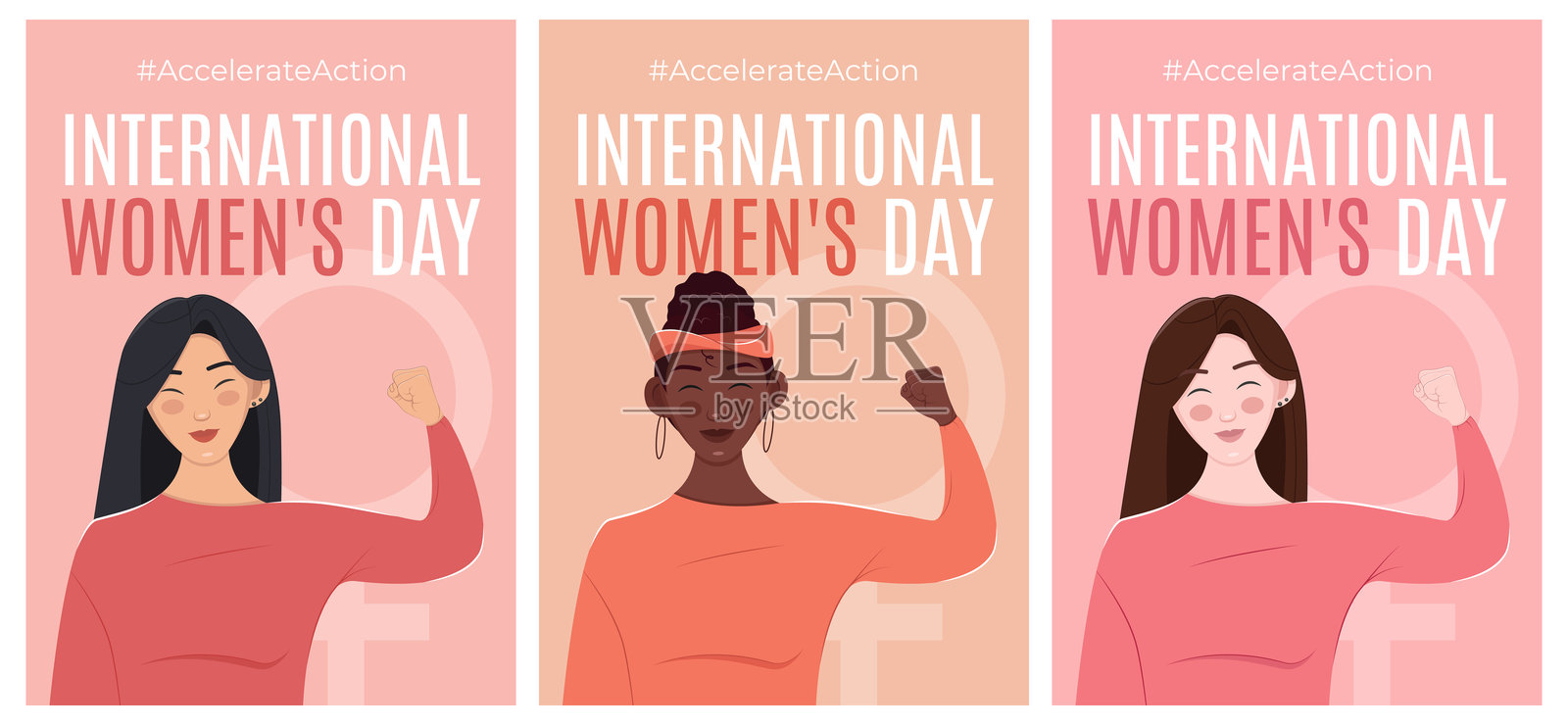 国际妇女节快乐海报。加速行动2025活动。扁平风格的矢量插图。插画图片素材