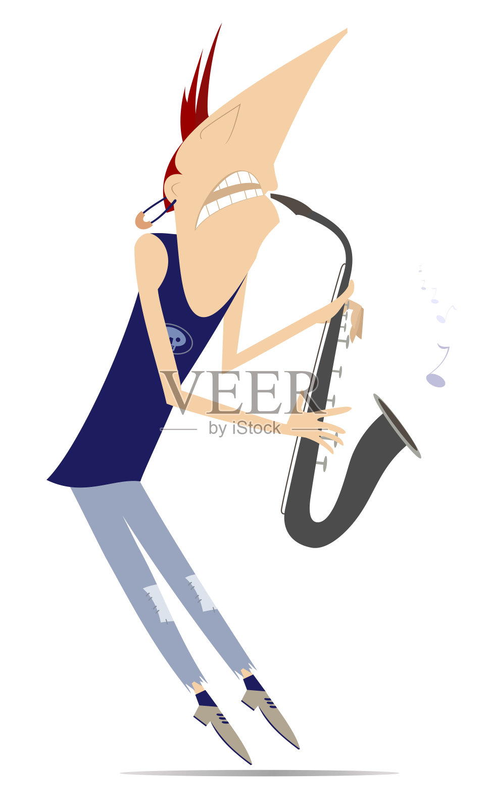 卡通萨克斯演奏者。音乐家演奏萨克斯风。插画图片素材