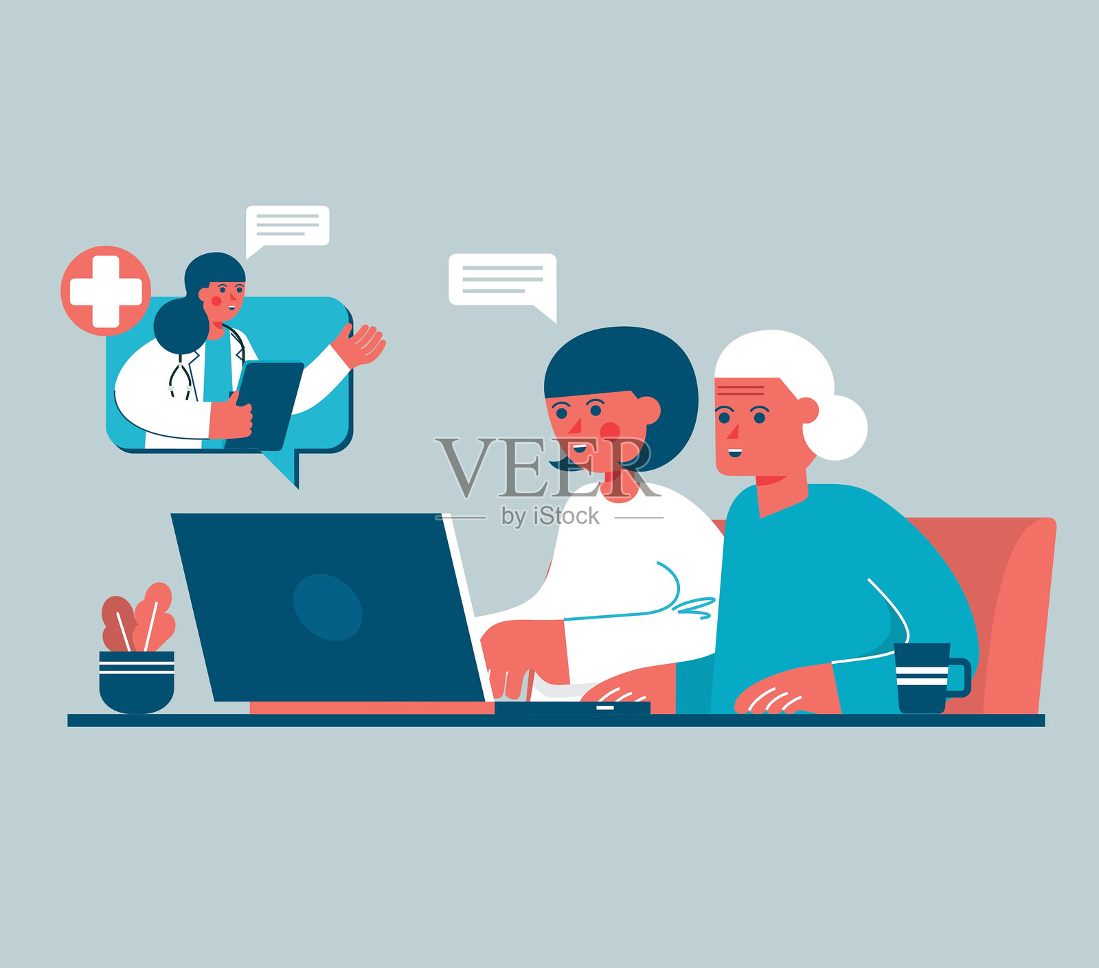 在线医生咨询 - 母女关系插画图片素材