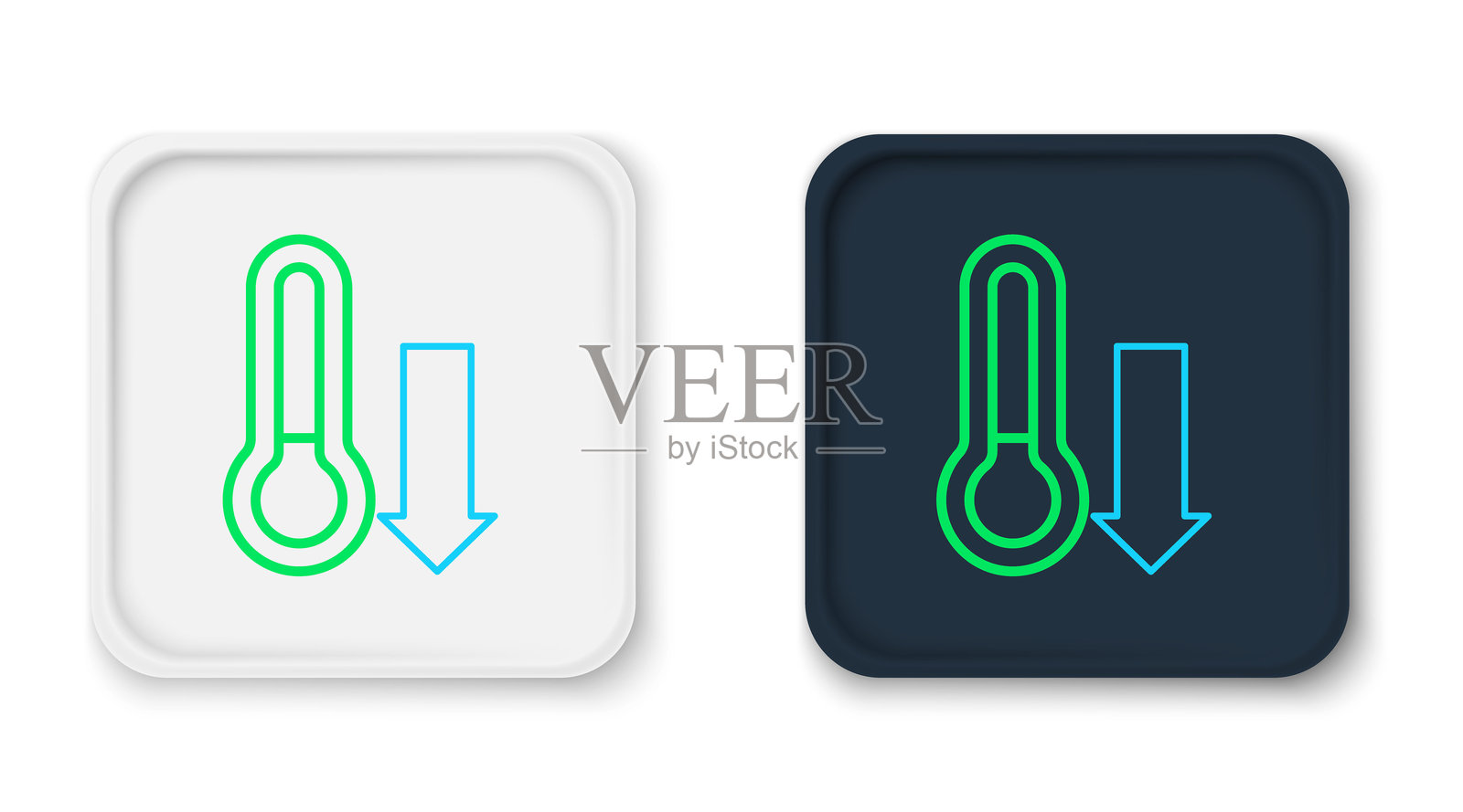 气象学温度计测量图标，背景为白色。温度计设备显示热或冷天气。彩色轮廓概念。矢量图。插画图片素材