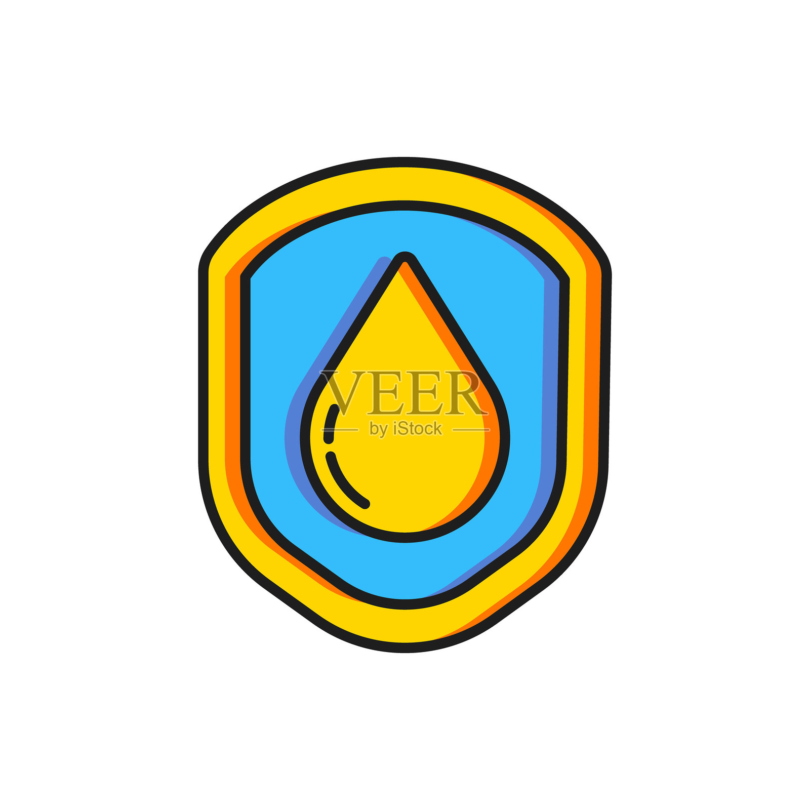 防水图标，背景为白色。防水或液体保护概念。扁平填充轮廓风格，带阴影。矢量图。插画图片素材