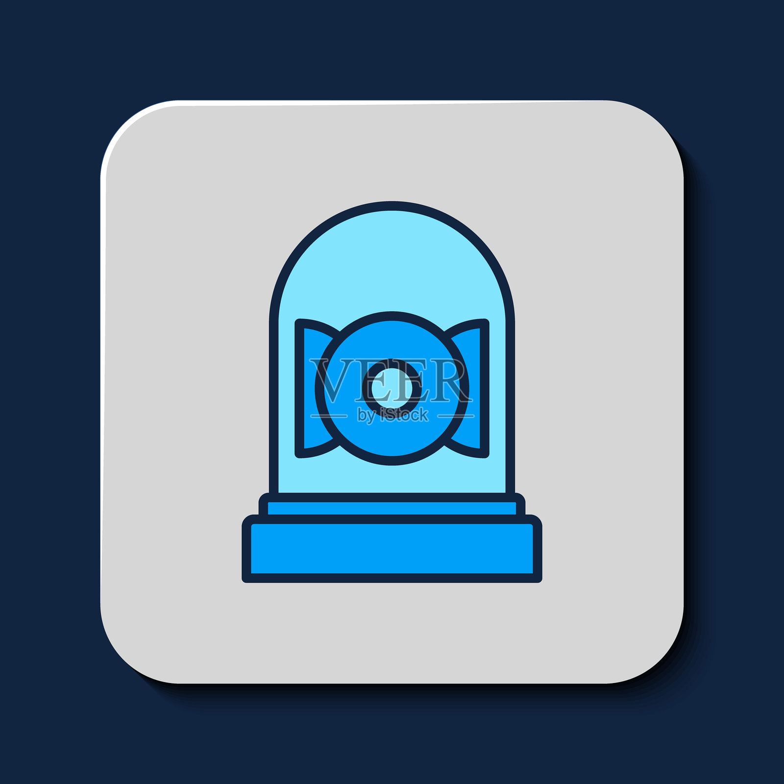 填充轮廓的报警铃图标，孤立在蓝色背景上。警报符号，服务铃，手铃标志，通知符号。矢量图。插画图片素材