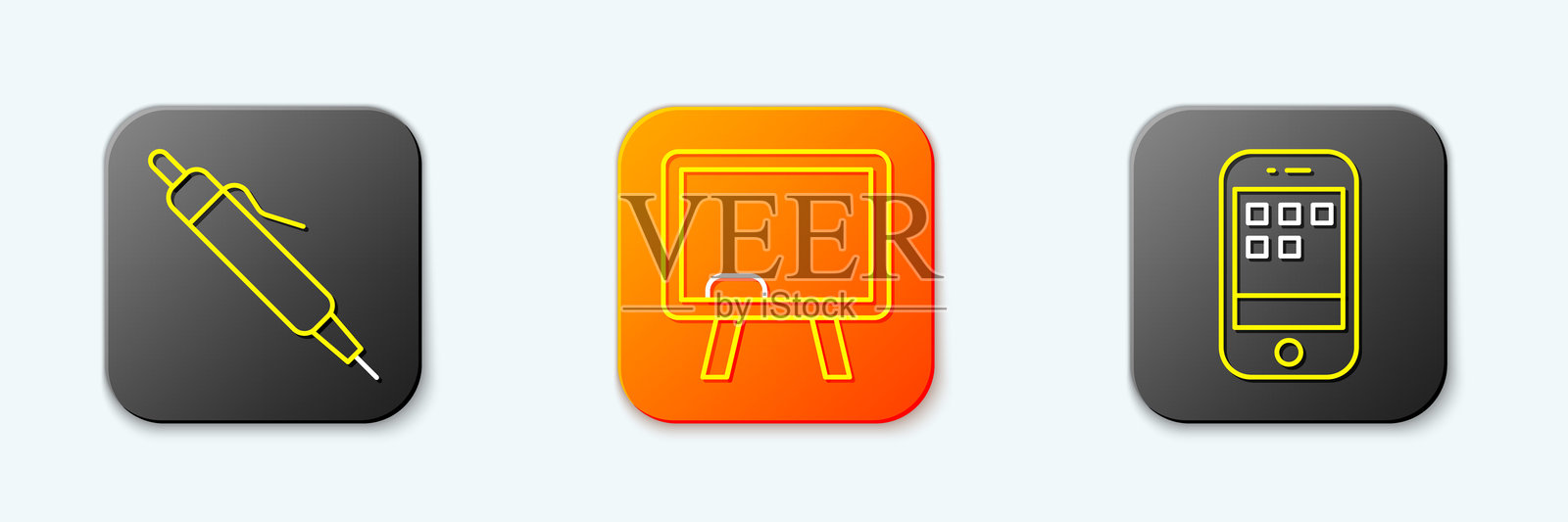 线条笔、黑板和智能手机图标。矢量图。插画图片素材