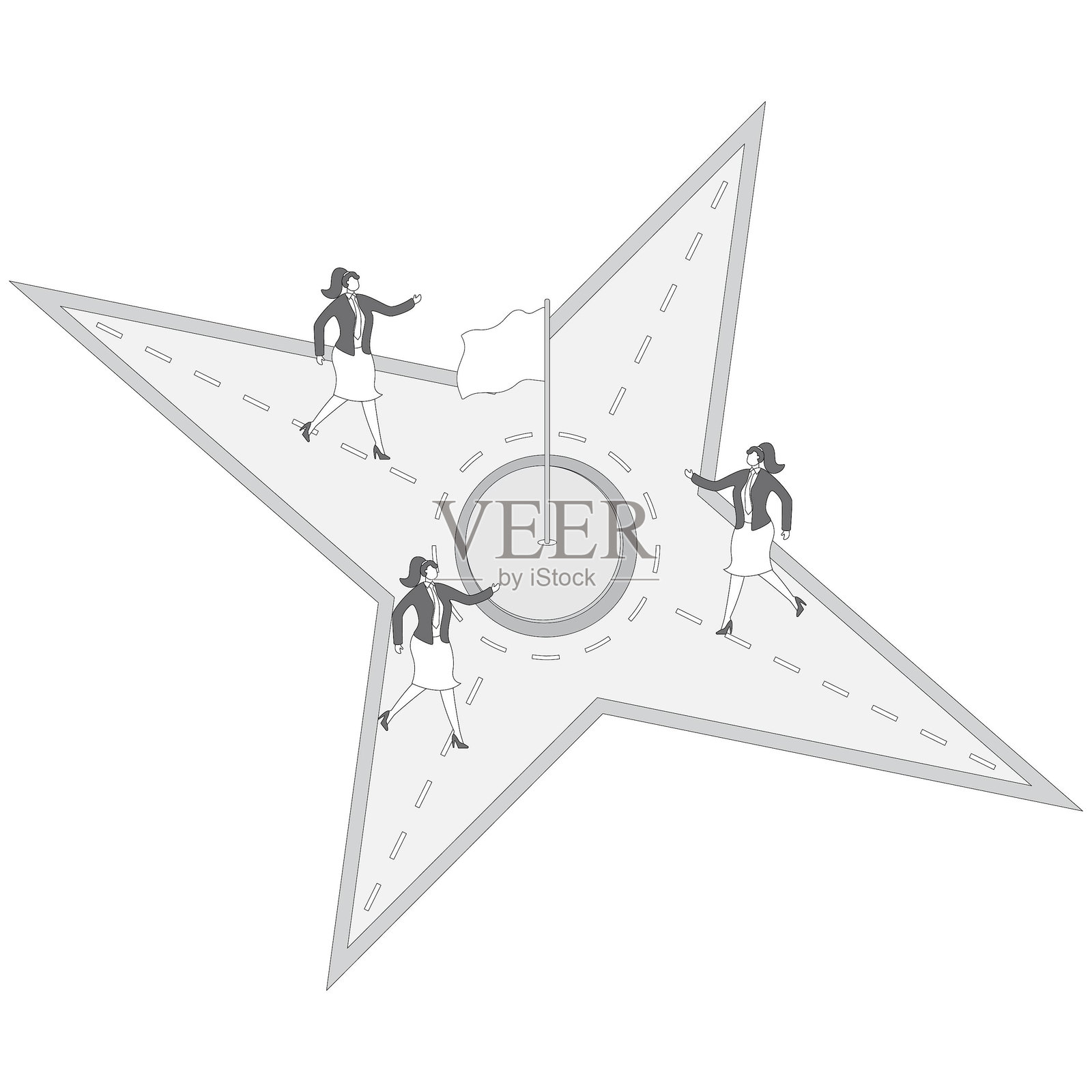 如何实现目标：一位女商人在一条循环的死胡同道路上奔跑，却无法达到她的目标，商业死胡同，绝望的境地，死胡同插画图片素材