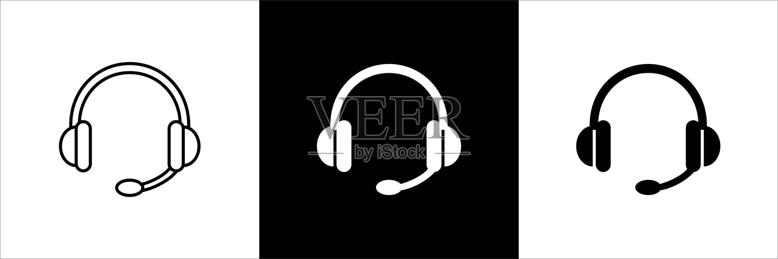 客户服务和支持耳机图标集。帮助中心和信息热线电话图标。技术支持邮件联系标志。矢量库存插图。插画图片素材