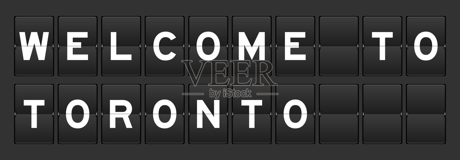 黑色模拟翻转板，上面写着“欢迎来到多伦多”，背景为灰色。插画图片素材