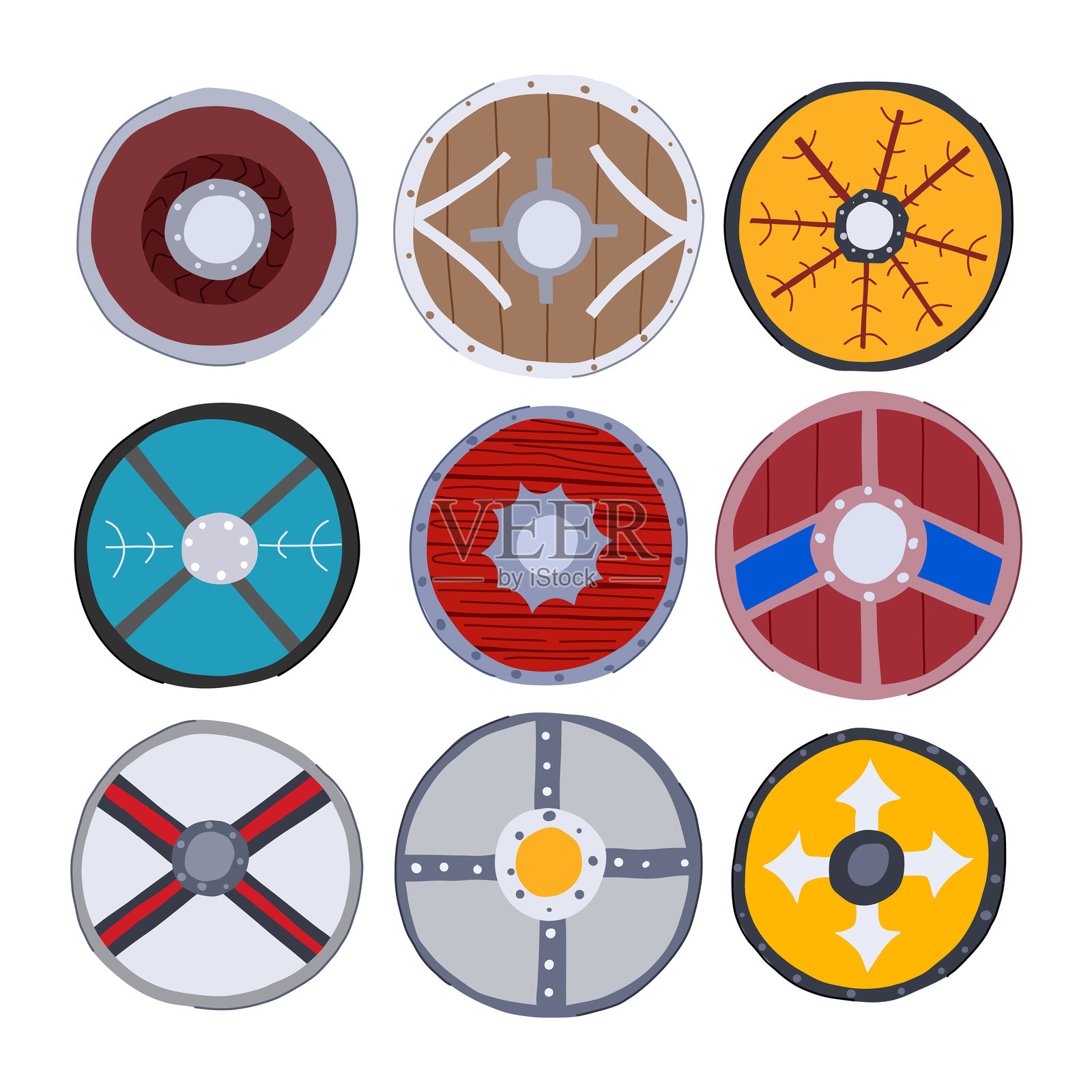 维京盾牌套装卡通矢量插图插画图片素材