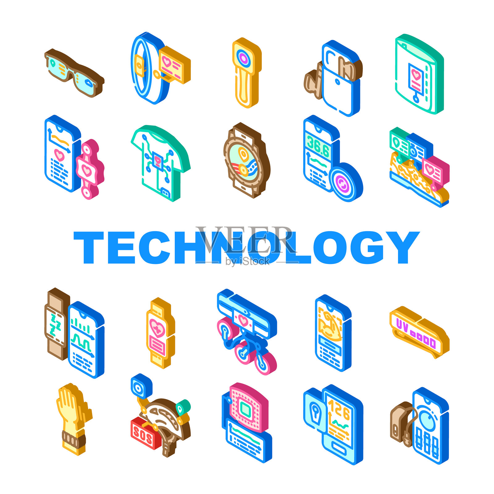 可穿戴技术传感器图标集矢量图插画图片素材