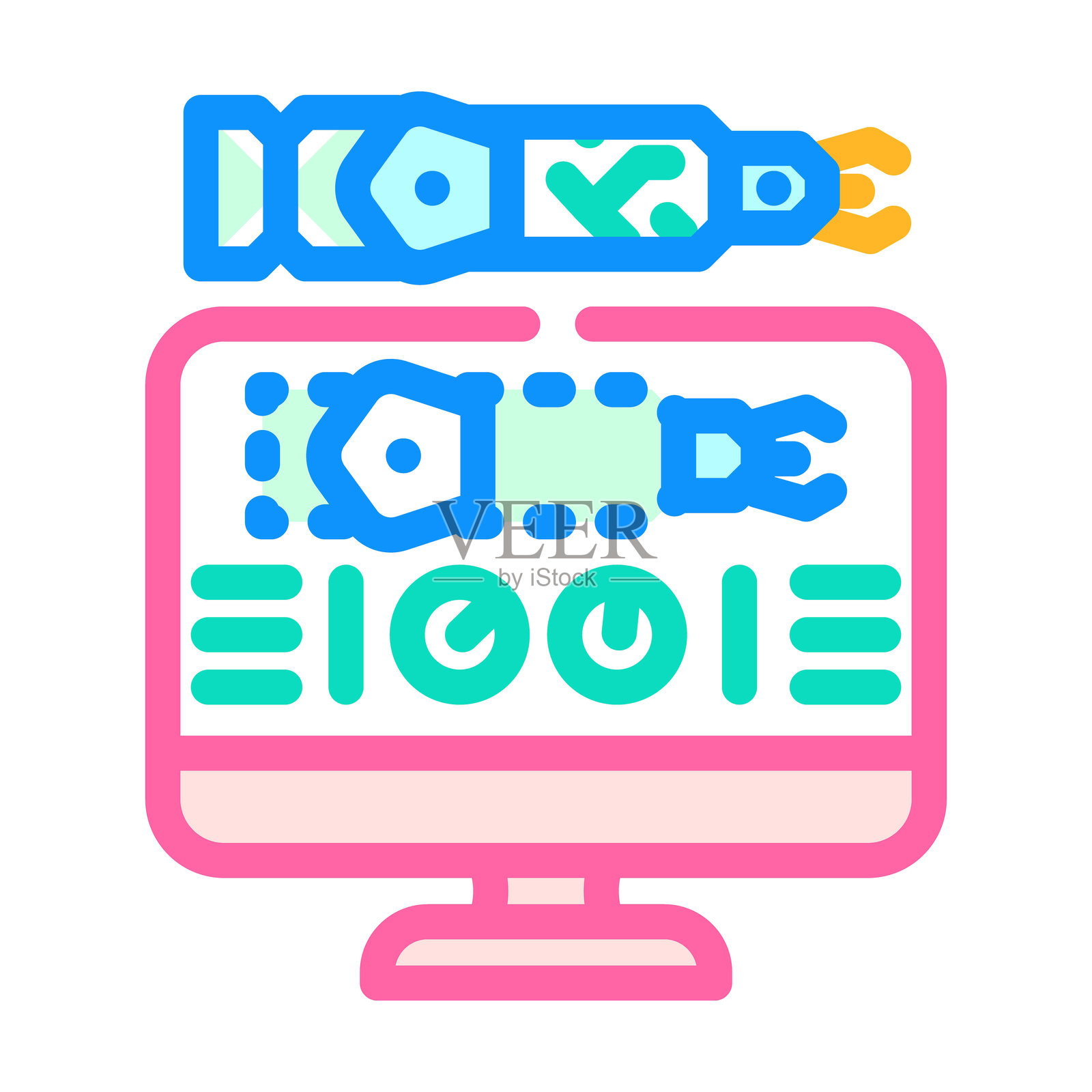 数字双胞胎技术行业五色图标矢量插图插画图片素材