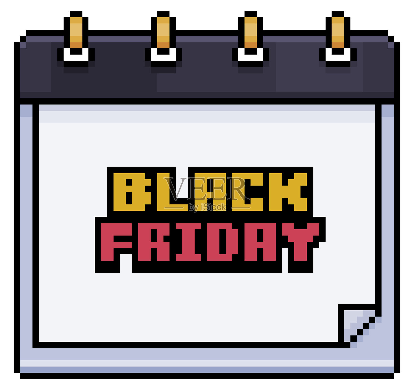 8位风格的像素艺术日历，上面写着“黑色星期五”插画图片素材