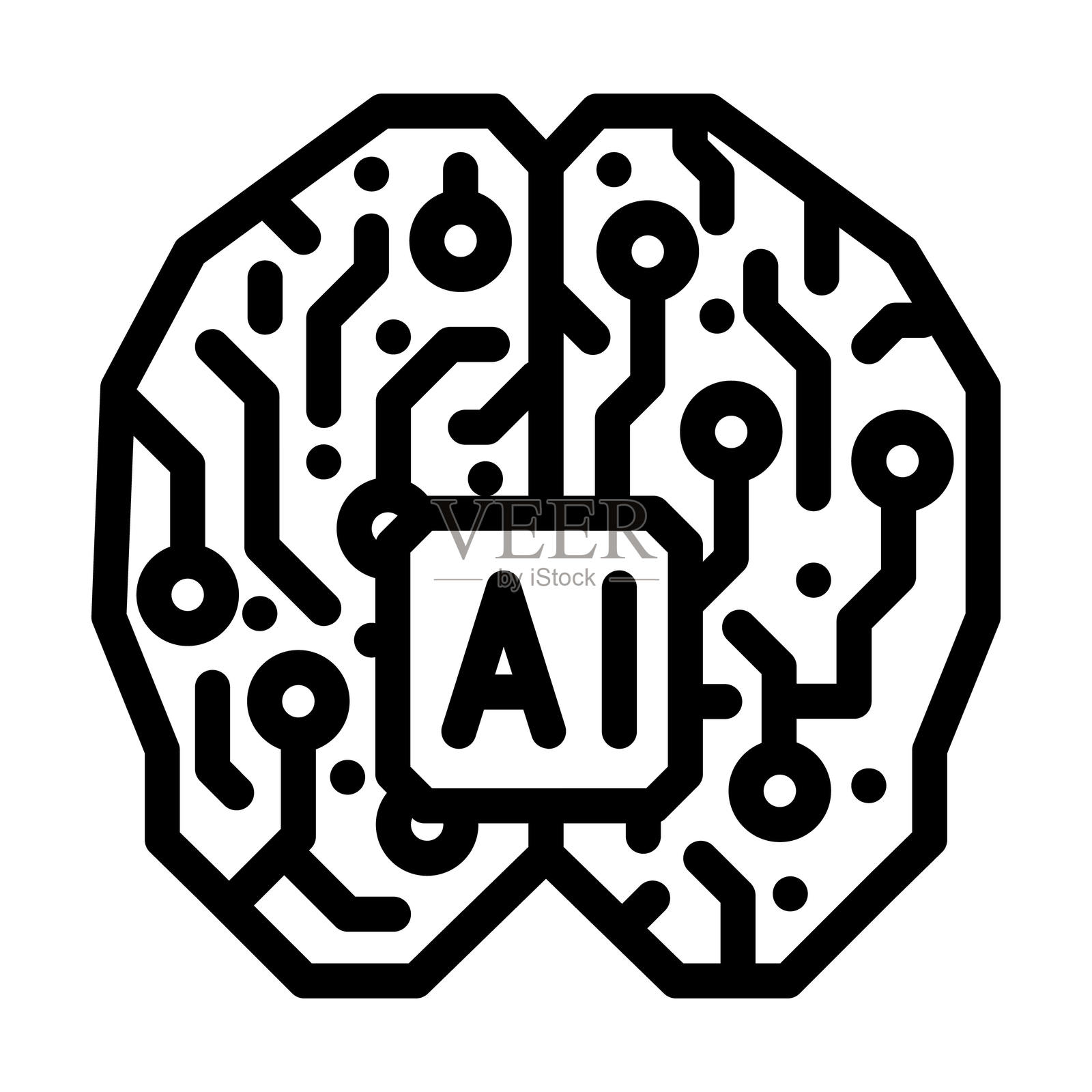 人工智能 AI 大脑 工业 4 线条图标 矢量插图插画图片素材