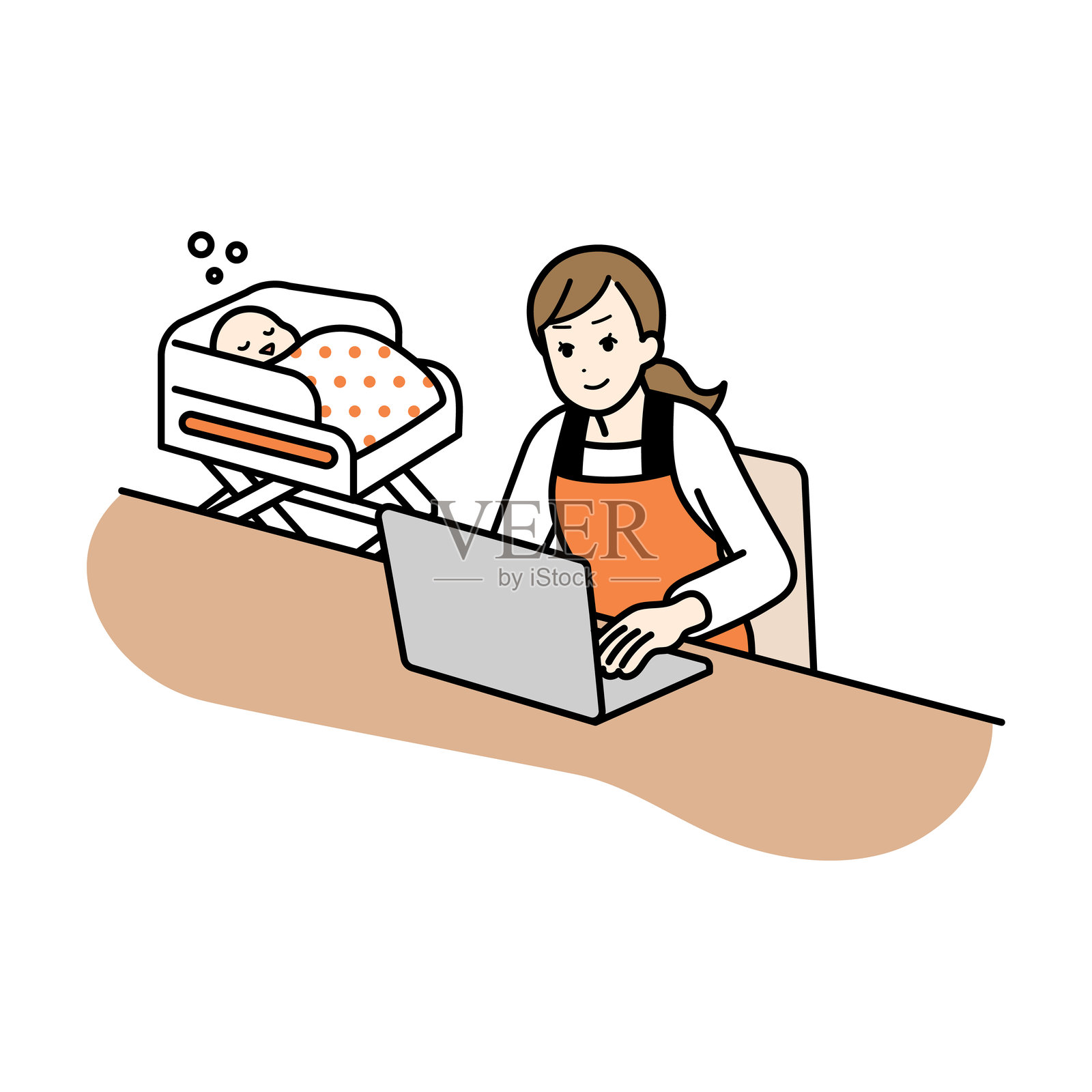 家庭主妇使用电脑的插图插画图片素材