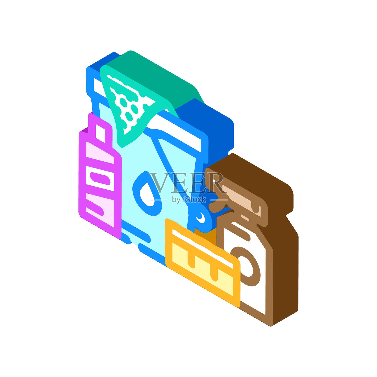 汽车清洗工具配件等距图标矢量插图插画图片素材