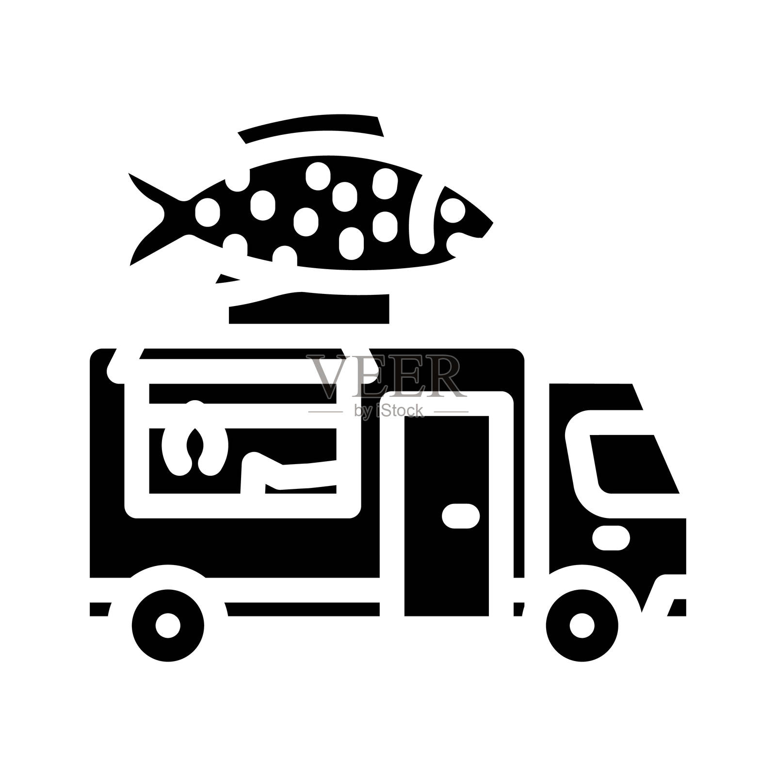 海鲜食品车图标矢量插图插画图片素材