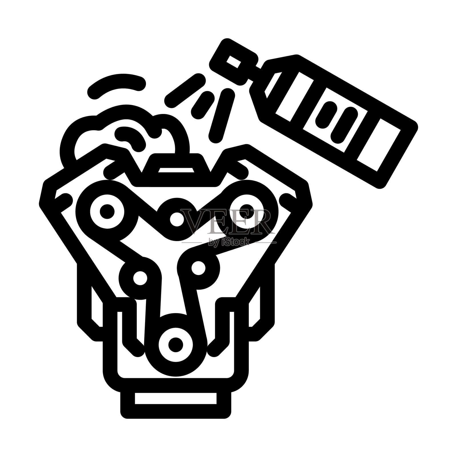 汽车保养系列的发动机清洗剂线条图标插图插画图片素材