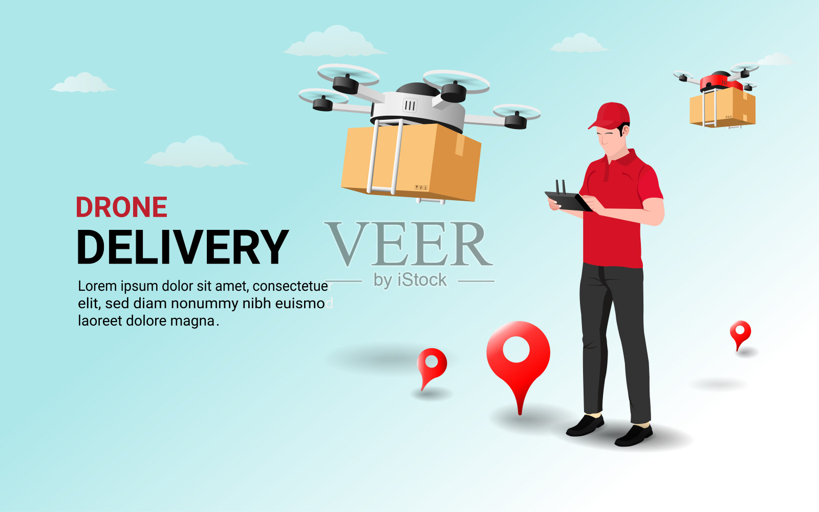 在线配送101 无人机配送插画图片素材