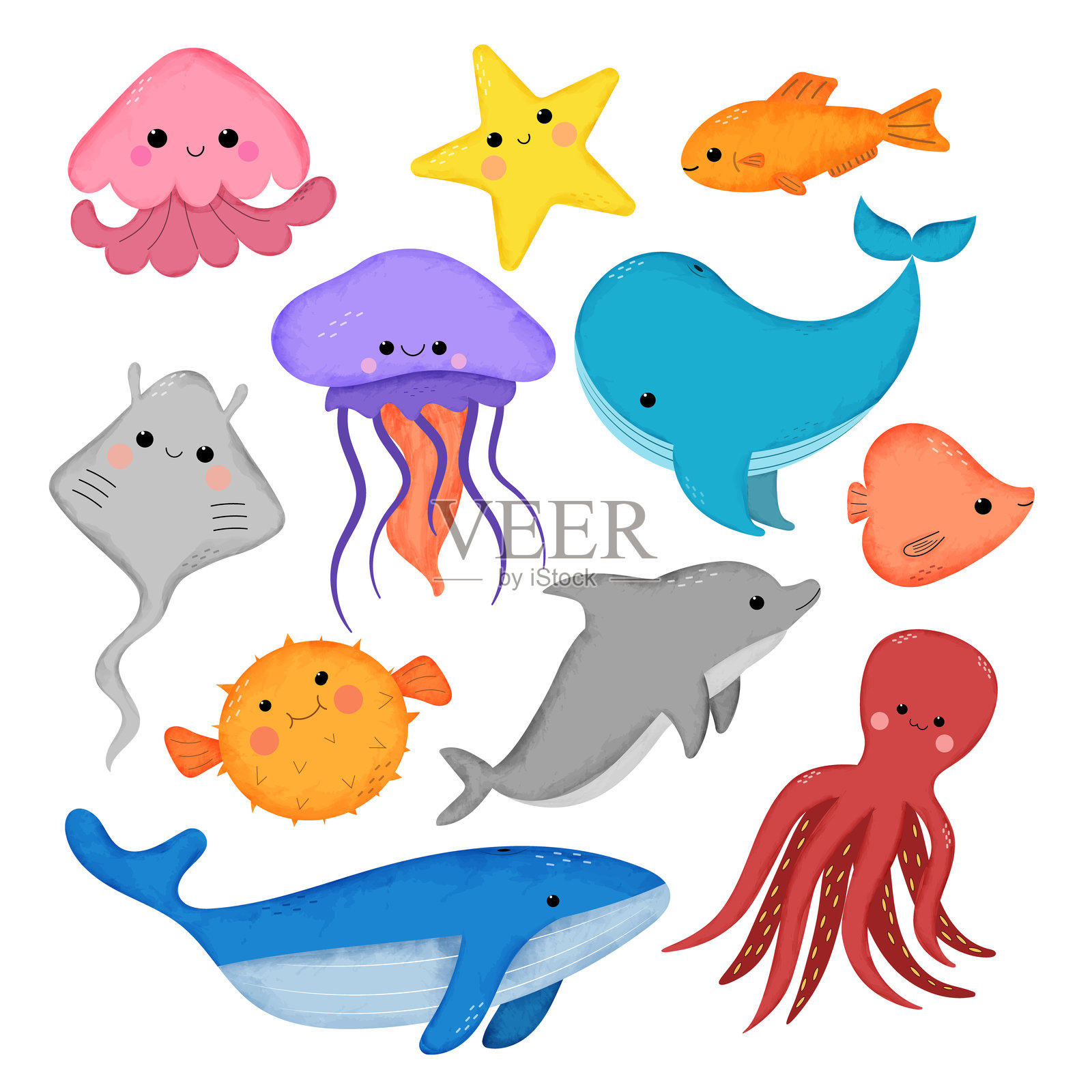 手绘海洋动物系列插画图片素材