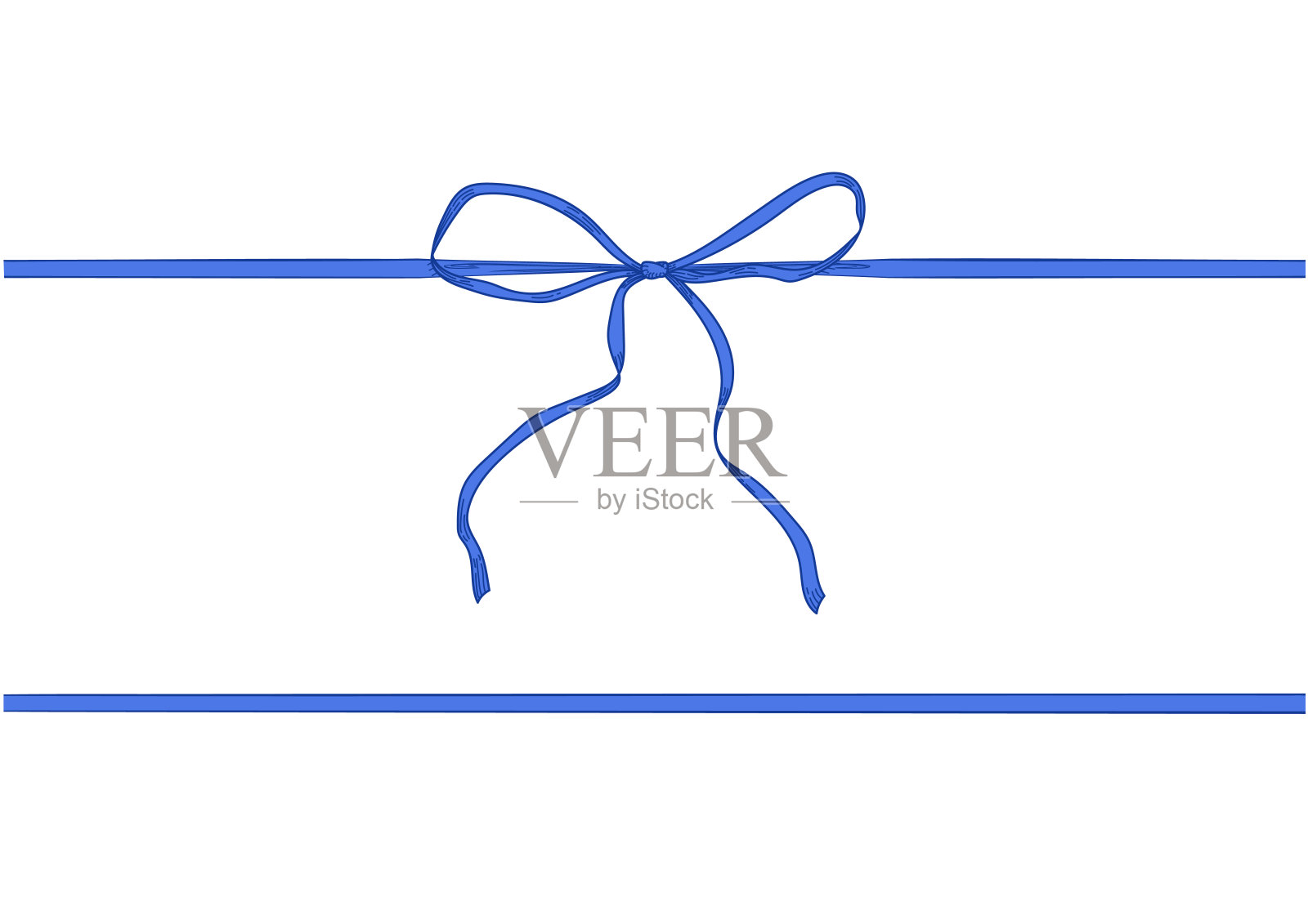 复古风格装饰的长蓝色蝴蝶结和丝带。手绘复古线条艺术矢量插图。插画图片素材