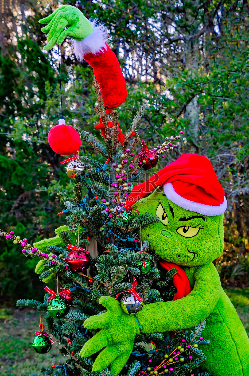 阿拉巴马州道芬岛的格林奇主题圣诞树照片摄影图片