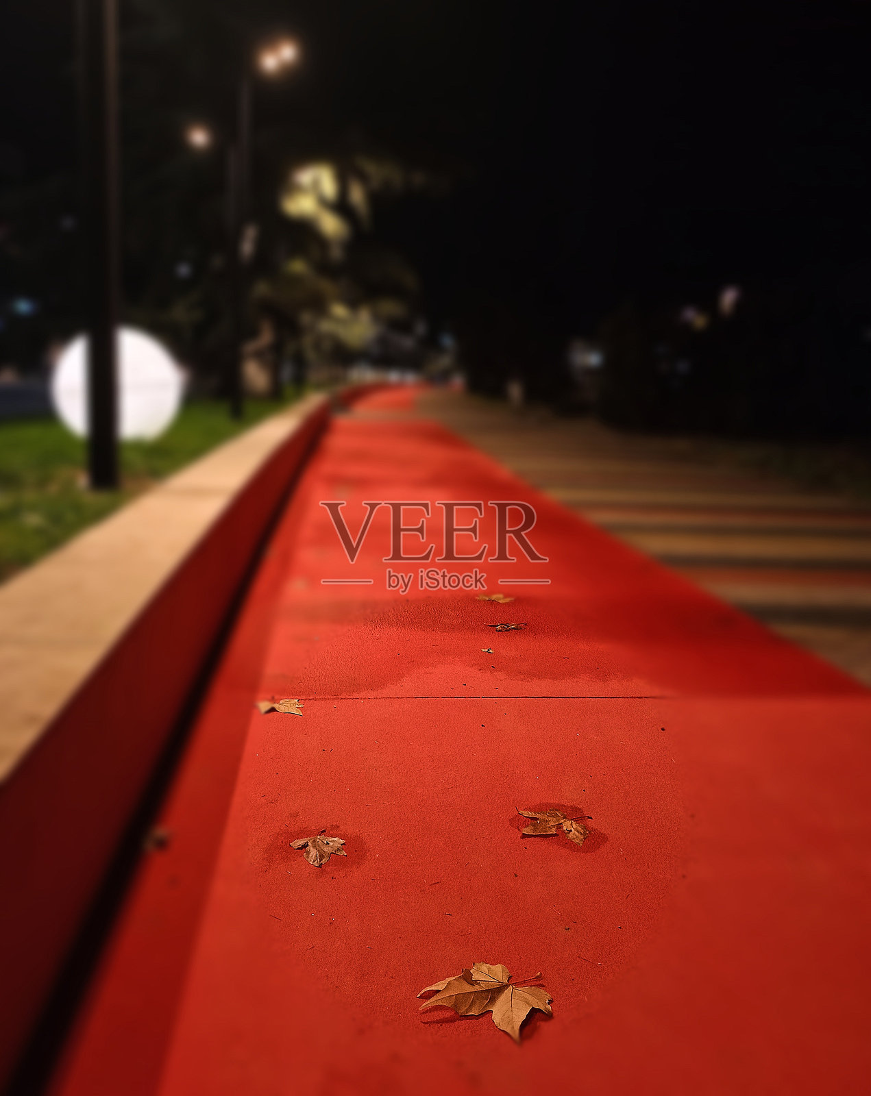 秋天城市中的红色自行车道照片摄影图片