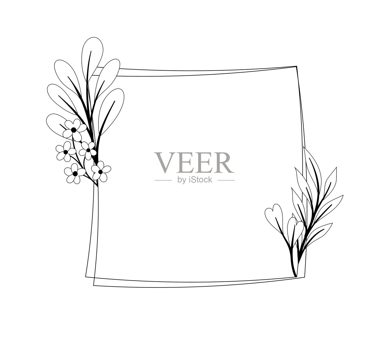 带叶子的框架。方形装饰元素和分隔符。图案和装饰。维多利亚时代的花边。网站的图形元素。平面矢量插图。插画图片素材