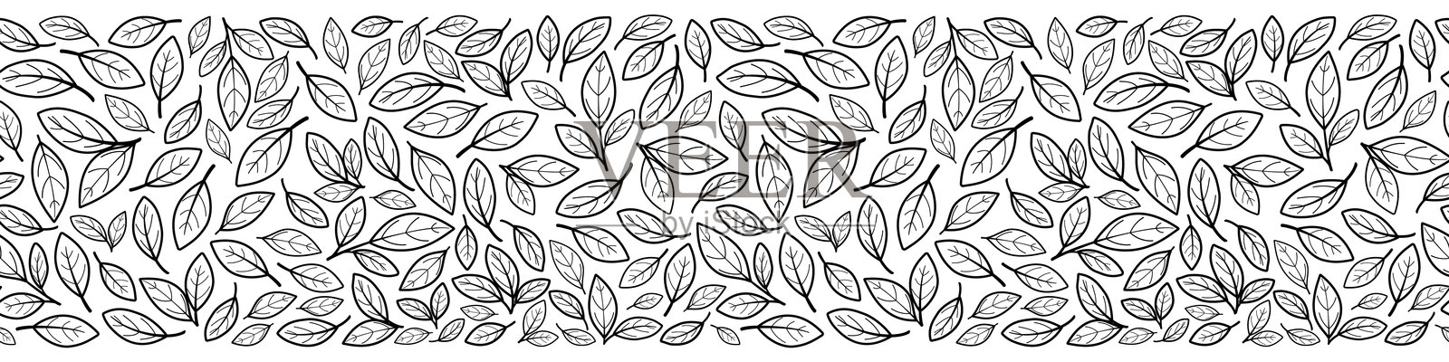 手绘轮廓叶子无缝边框。适用于横幅、印刷、面料设计插画图片素材