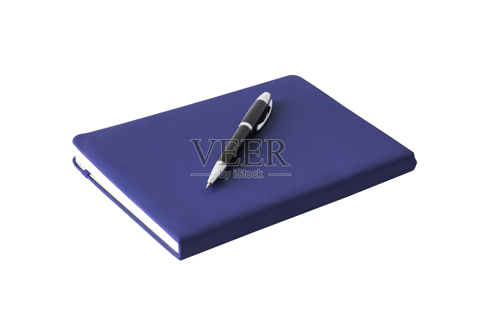 海洋蓝色的开合线条笔记本和一支钢笔，孤立在白色背景上，带有抠图路径。照片摄影图片