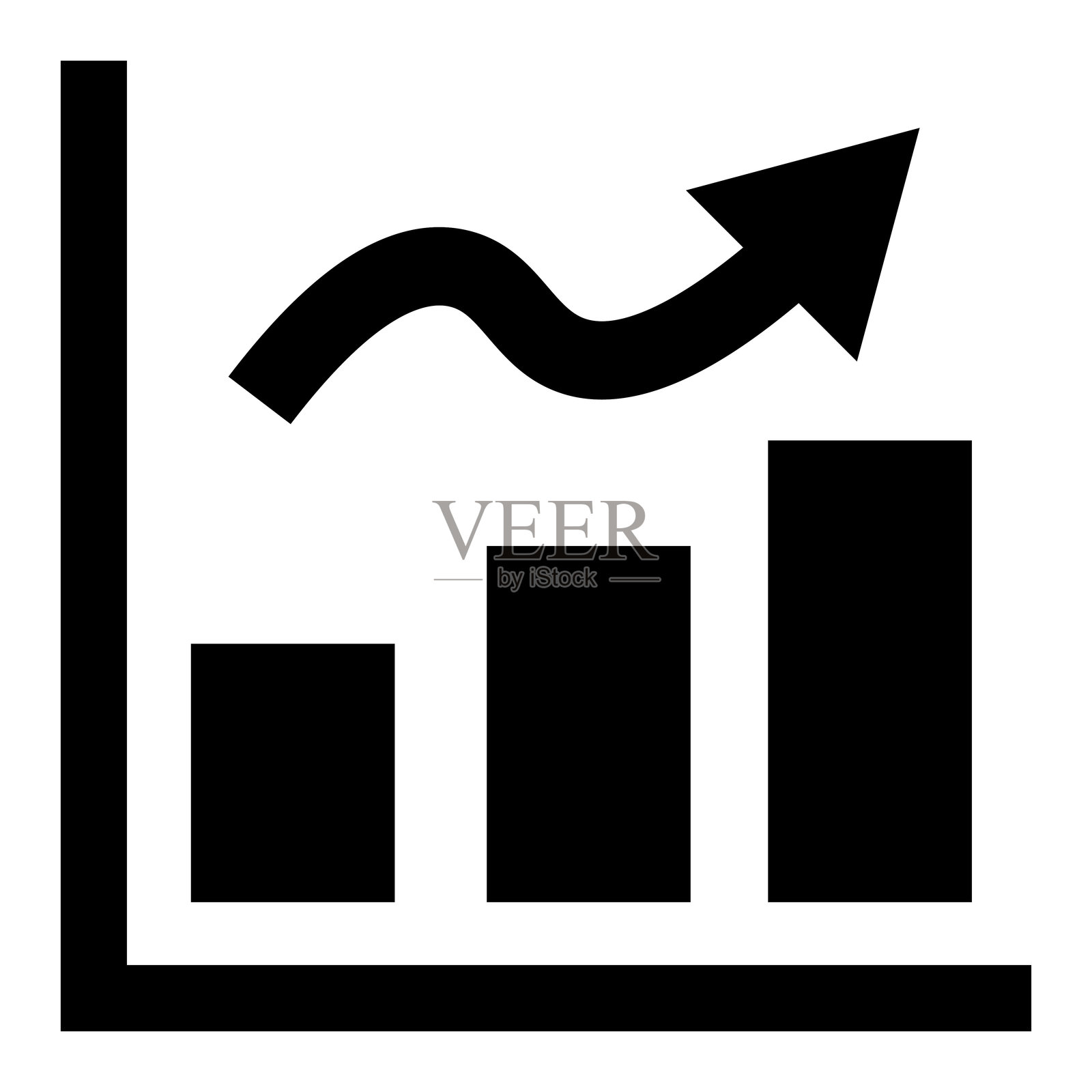 上升图表上的黑色图标插画图片素材