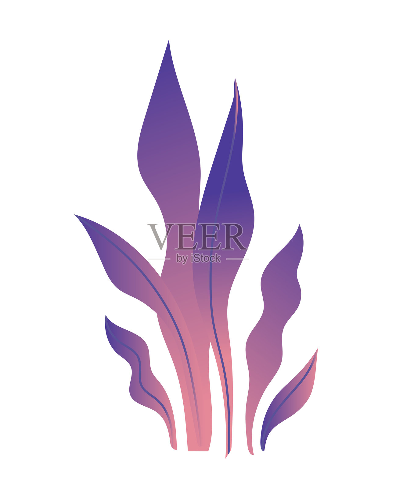 渐变叶子概念。明亮的紫色叶片。热带和异国植物。美丽的花朵。极简艺术。植物学和园艺。平面矢量插图。插画图片素材