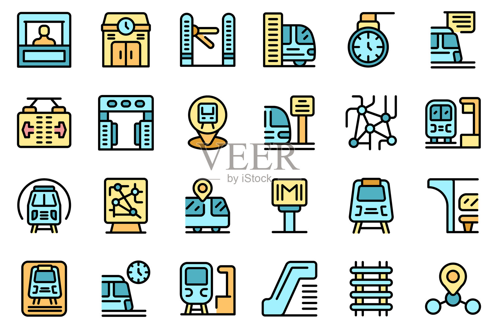 地铁站图标集矢量平面设计插画图片素材