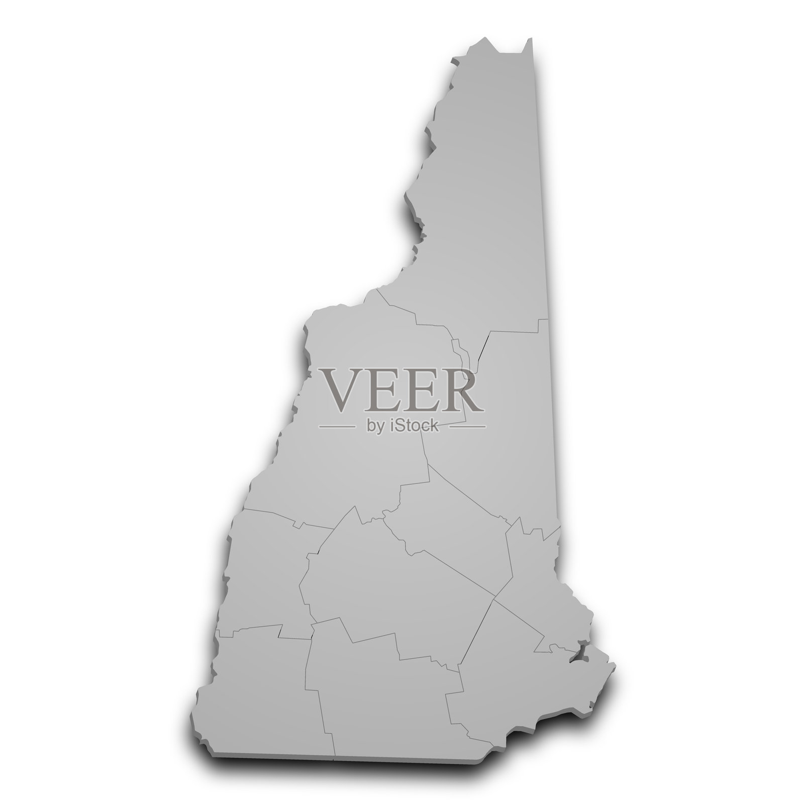 3D新罕布什尔州地图，带有颜色。美国，US，United State插画图片素材