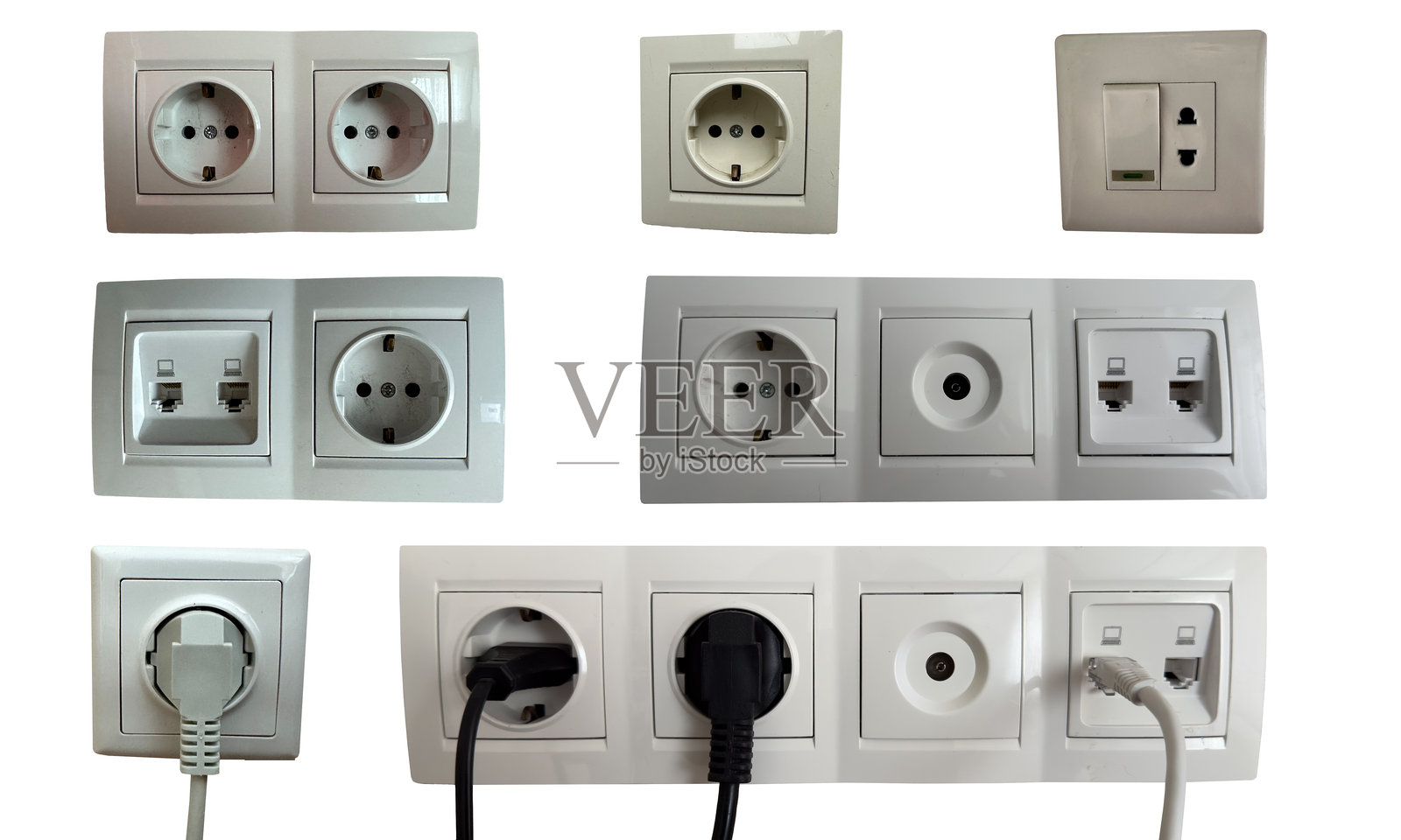 一组插座，背景为白色。照片摄影图片
