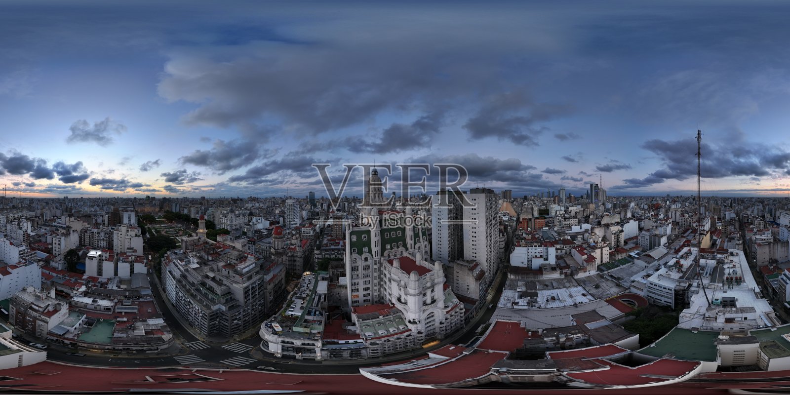 阿根廷布宜诺斯艾利斯巴罗洛宫后方的360度无人机航拍照片照片摄影图片