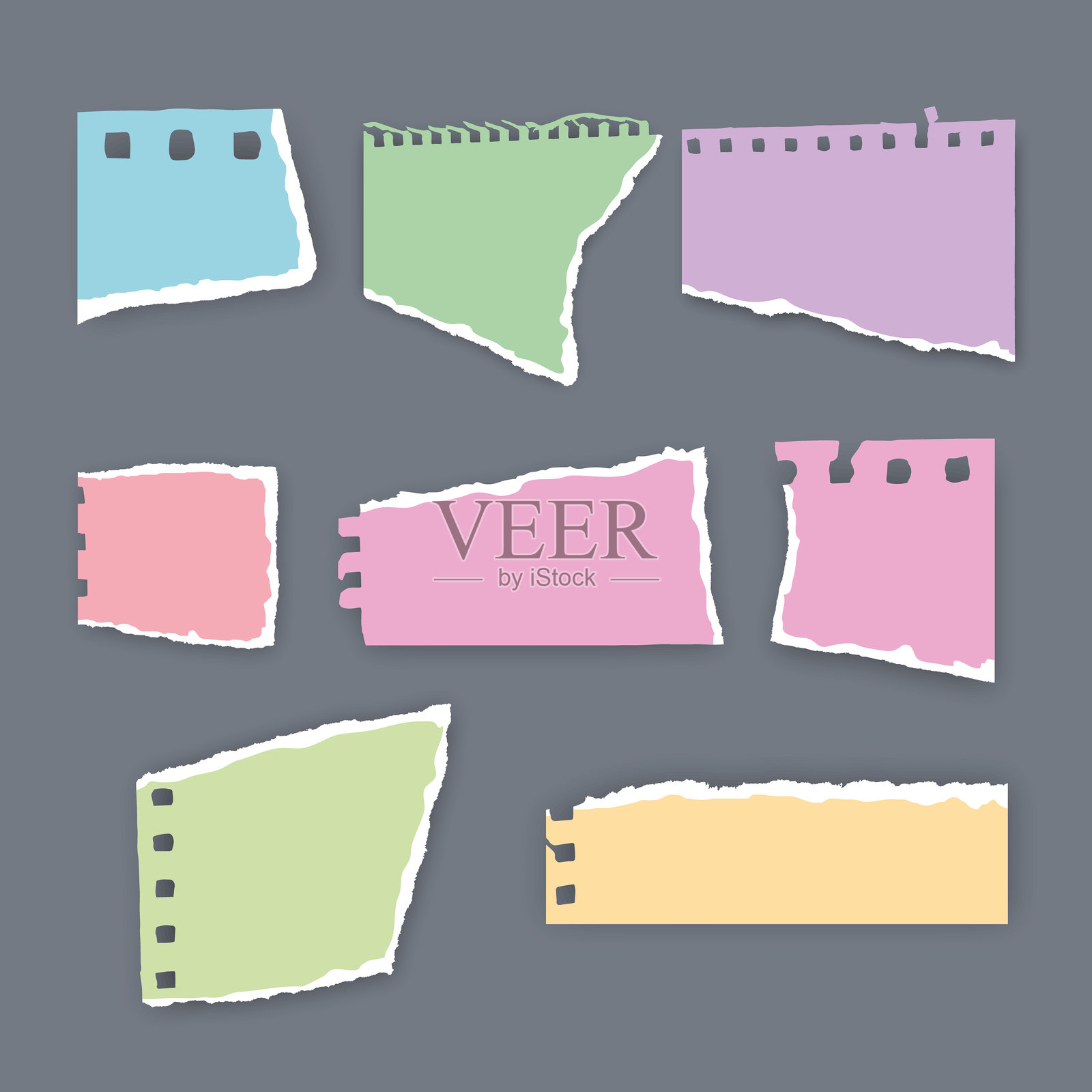 一组撕裂的纸片，孤立在背景上插画图片素材