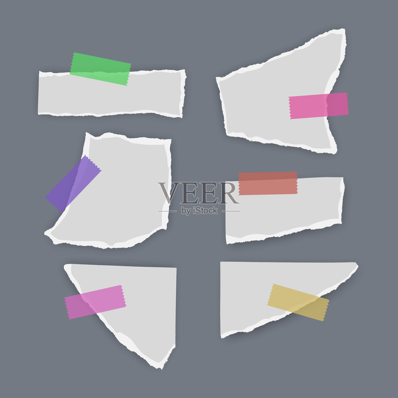 一组撕裂的纸片碎片，孤立在背景上插画图片素材