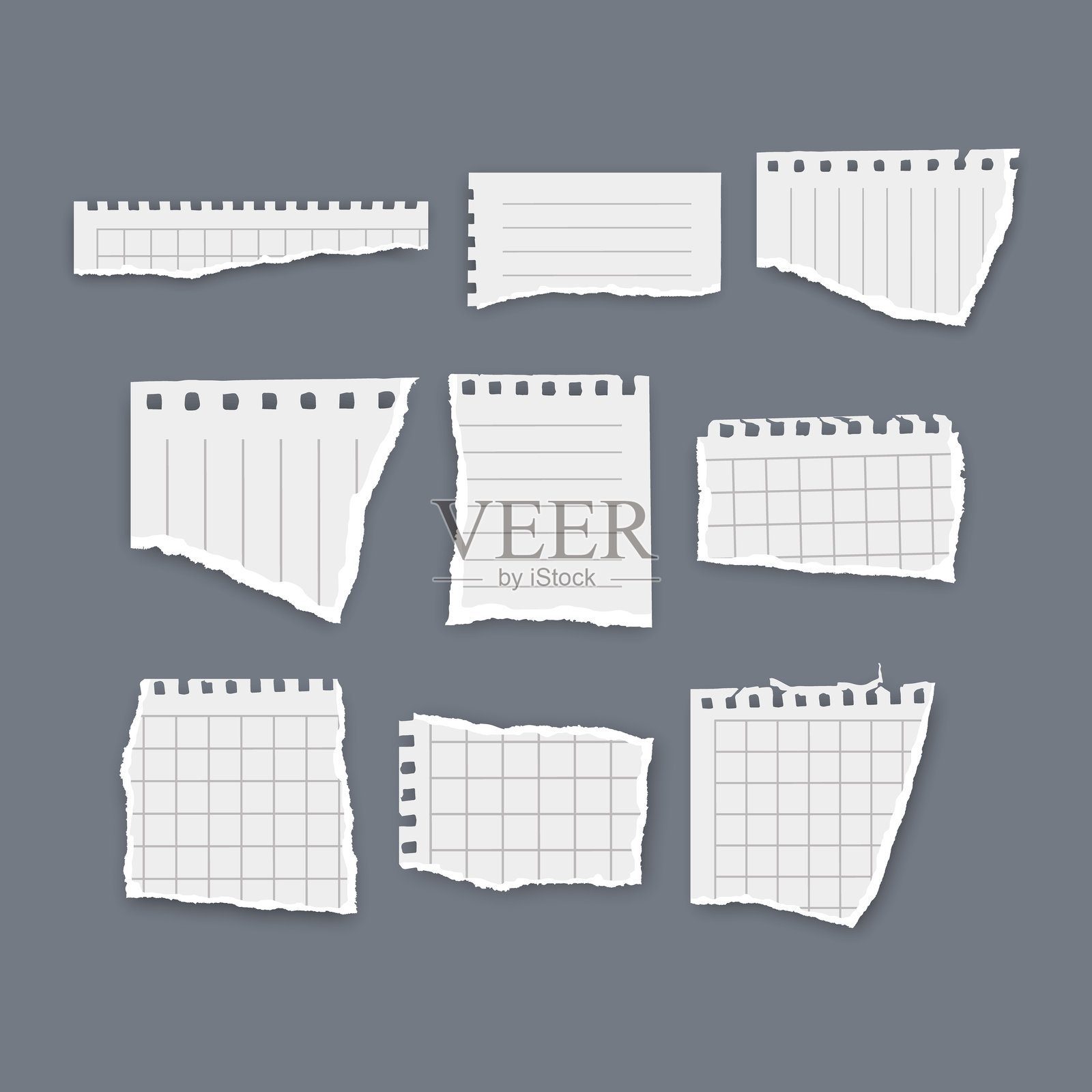 一组撕裂的纸片，孤立在背景上插画图片素材