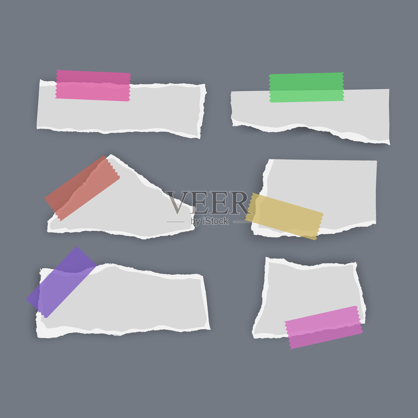 一组撕裂的纸片，孤立在背景上插画图片素材