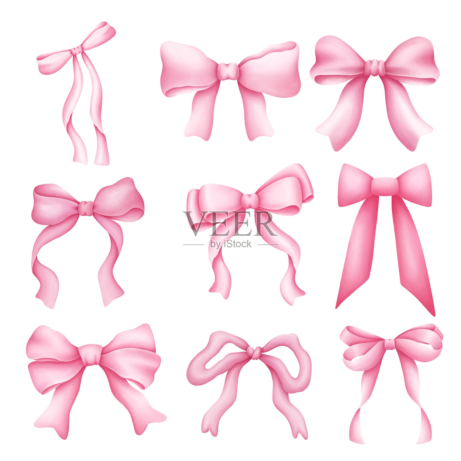 水彩插图 娇媚的粉色蝴蝶结无缝图案。非常适合用于面料、剪贴簿、横幅、卡片、包装纸和婴儿洗礼。插画图片素材