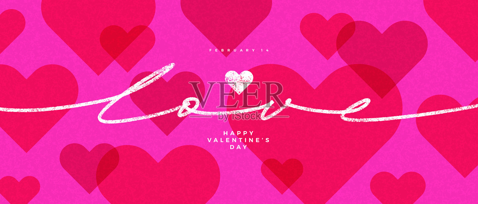 现代情人节贺卡的概念。抽象艺术设计，包含心形图案和手绘字母。适用于邀请函、封面、横幅、海报、庆祝活动和传单的模板。矢量插图。插画图片素材