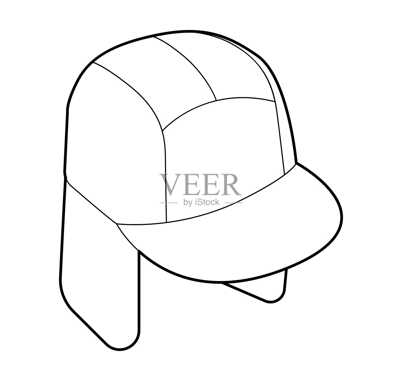 翻盖保护帽。夏季头部时尚配饰服装技术插图。男女通用的矢量头饰。插画图片素材