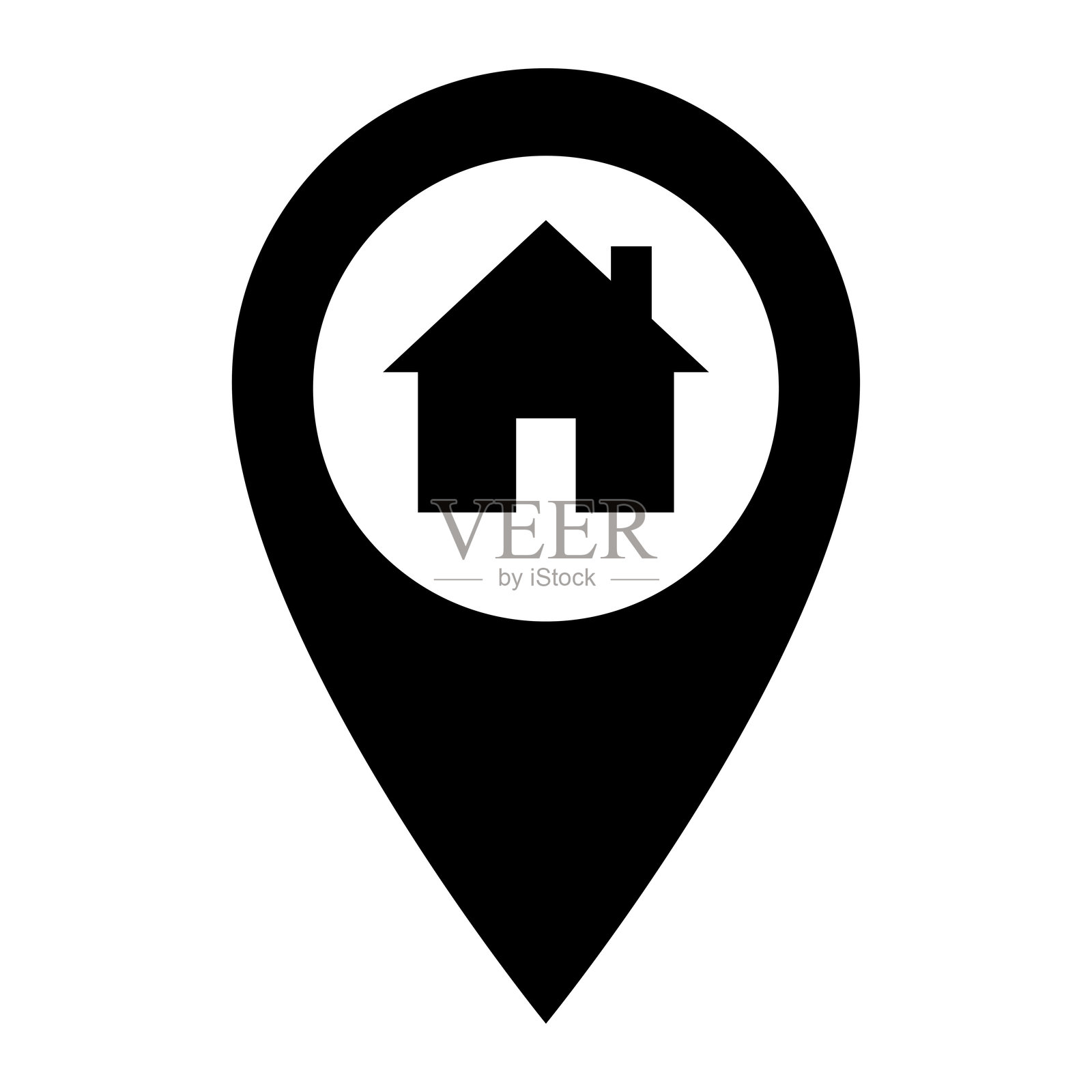 带房屋矢量图标的地图指针。用于位置、房地产和地址设计的家居地图图钉符号。黑色图标在白色背景上独立。插画图片素材