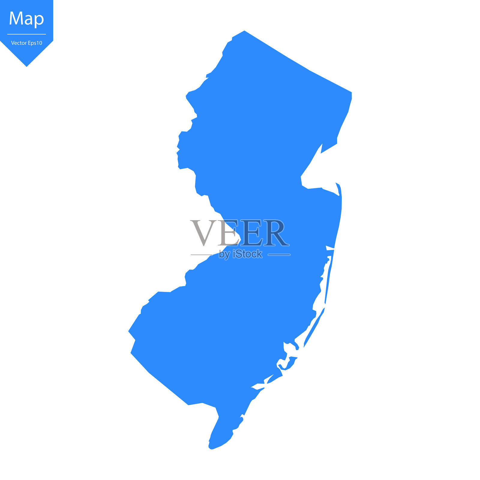 新泽西州的蓝色地图，背景为白色。插画图片素材